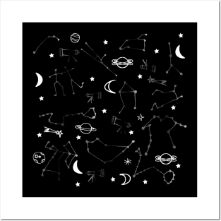 Astrology Pattern Black Posters and Art